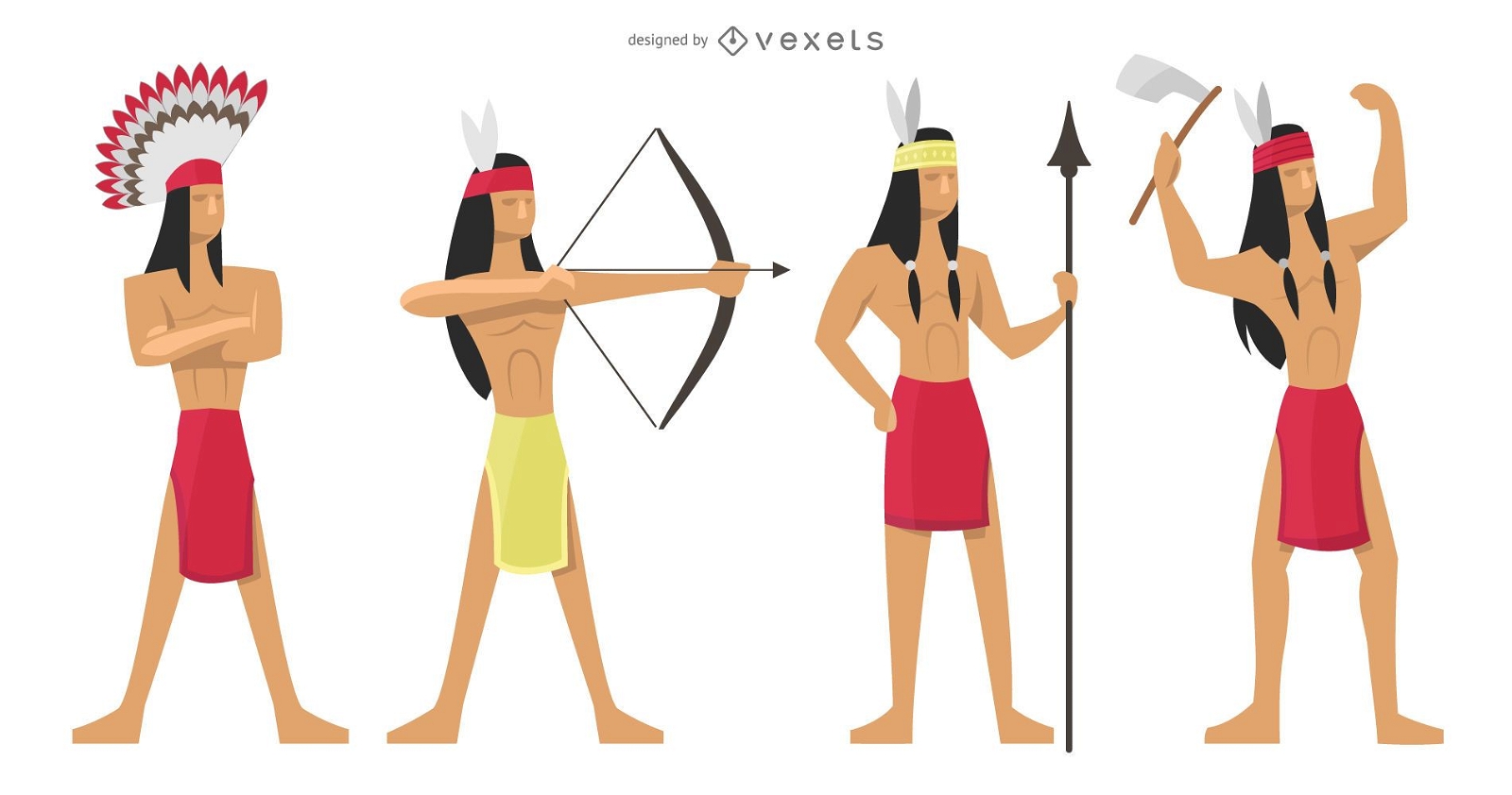 Indians warriors illustration set