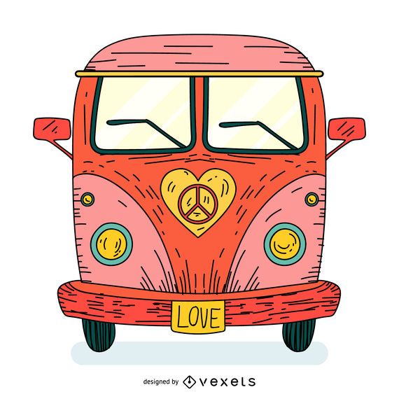 Love Hippie Bus Cartoon - Vector Download