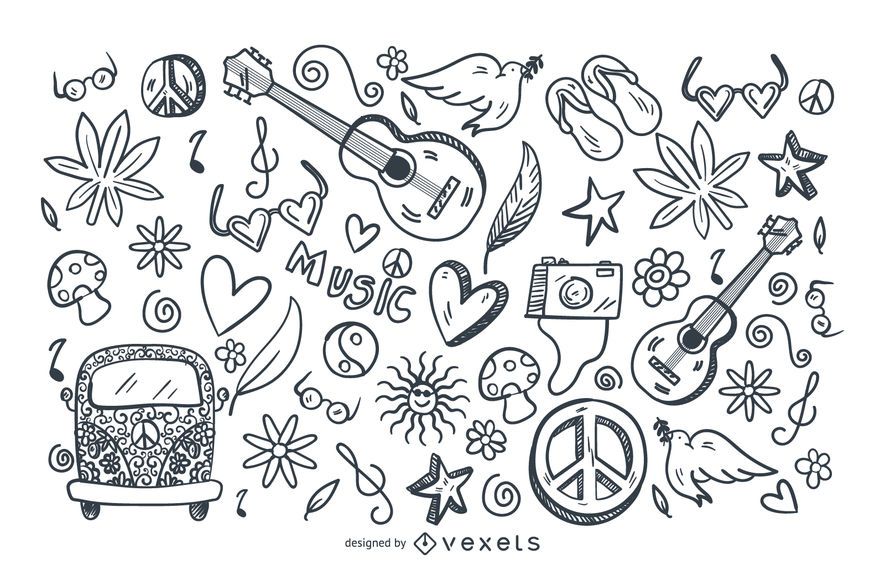 Hippie stroke doodle set Hippie stroke doodle set