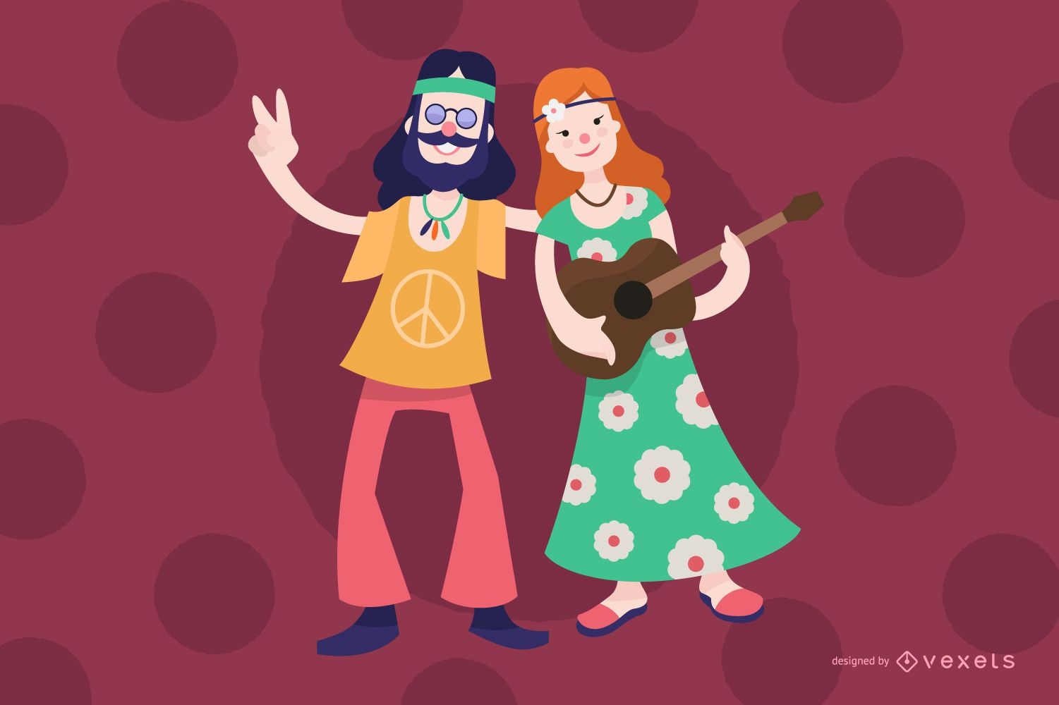 Dibujos animados de hombre y mujer hippie