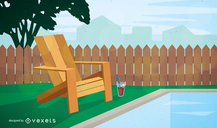 Garden chair near pool illustration Garden chair near pool illustration