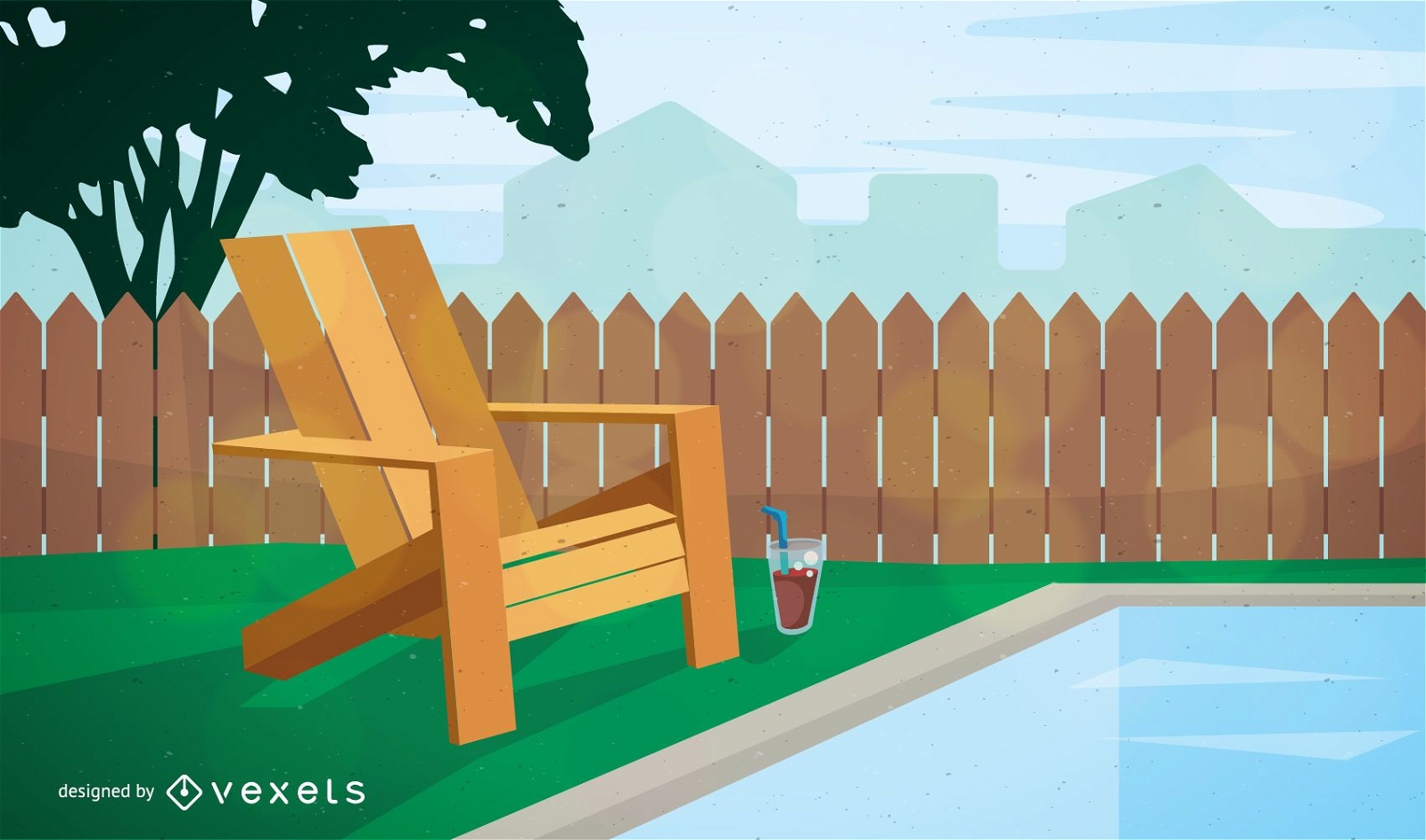 Garden chair near pool illustration