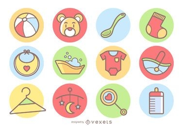 Cute baby icons set