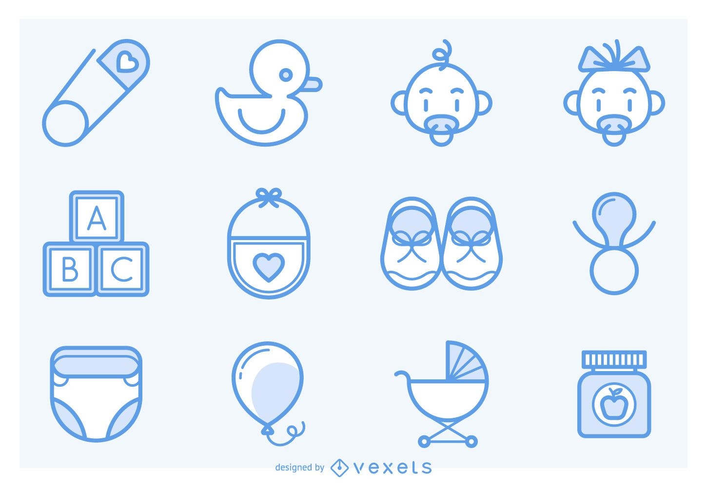 Stroke baby icons collection