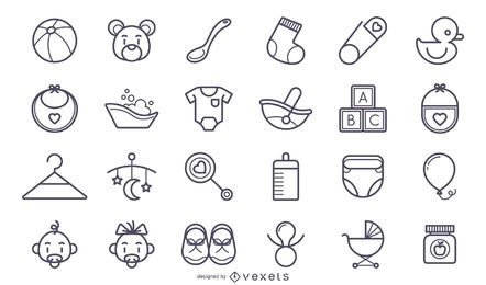 Cute stroke baby icons set Cute stroke baby icons set