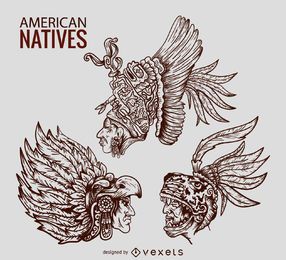 American natives chieftain illustrations