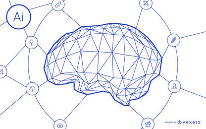 Inteligência artificial, cérebro, rede, desenho Inteligência artificial, cérebro, rede, desenho