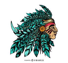 Ilustración jefe nativo americano Ilustración jefe nativo americano