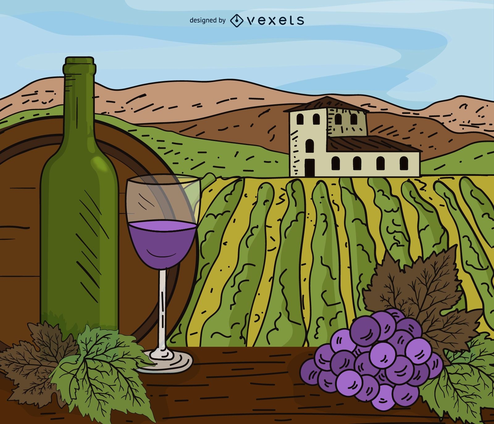 Ilustración de dibujos animados de finca de viñedo