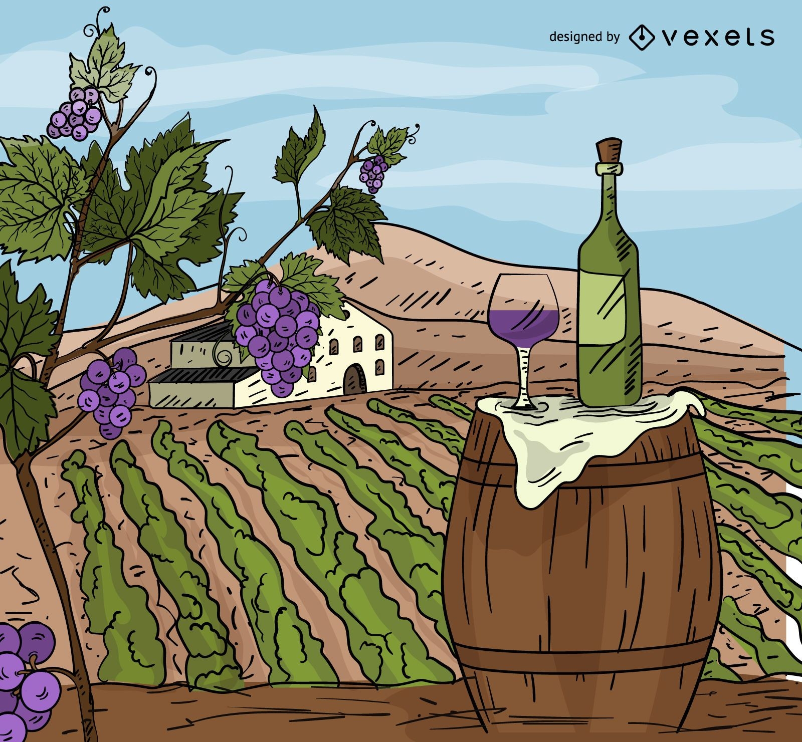 Ilustração dos desenhos animados do chateau de vinhos