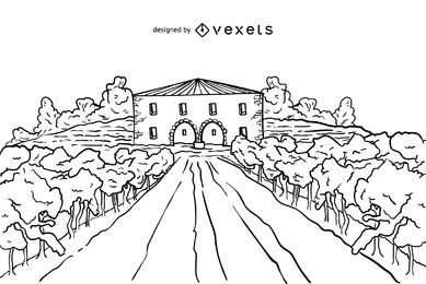 Wine estate stroke illustration Wine estate stroke illustration