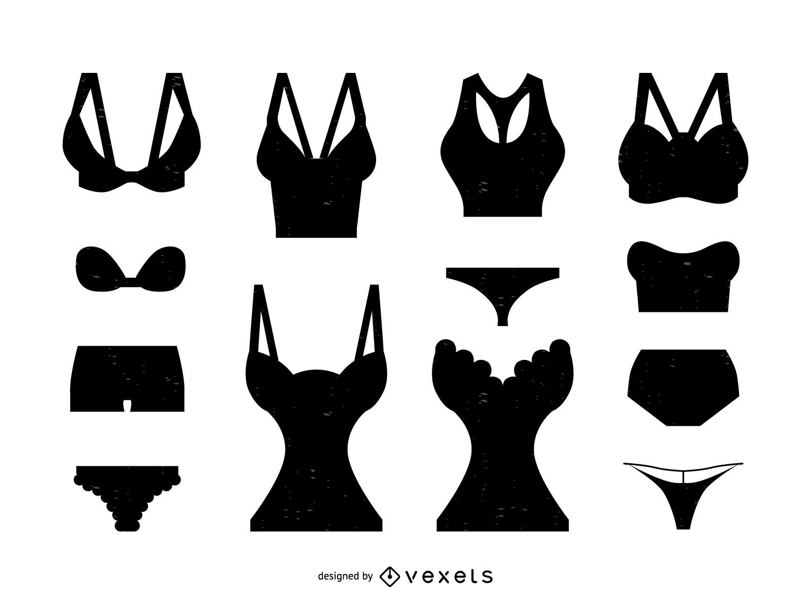 10 Arten von Frauenhosen. Vektorunterwäsche. Silhouette: Stock