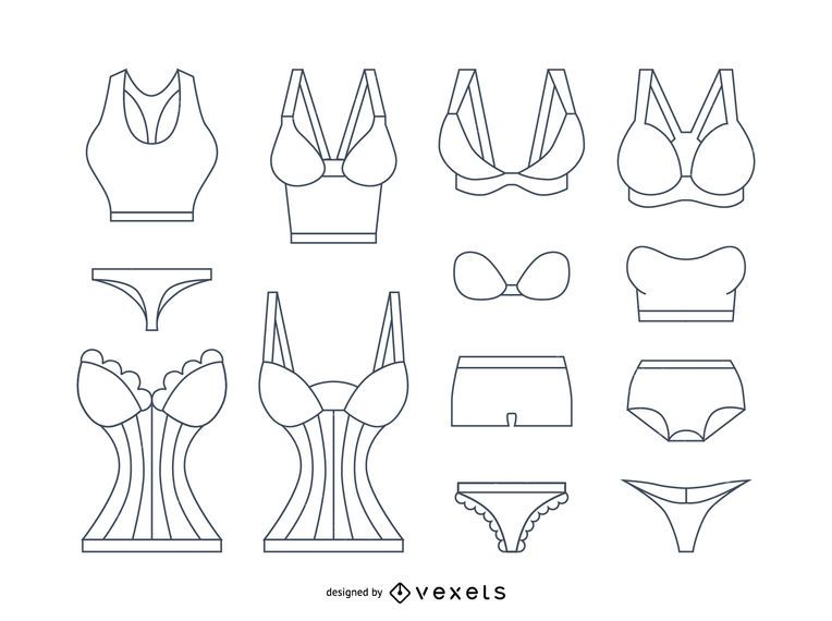 Ícones de lingerie de roupa interior de mulheres Ícones de lingerie de roupa interior de mulheres