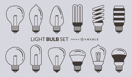 Light bulb stroke icon set
