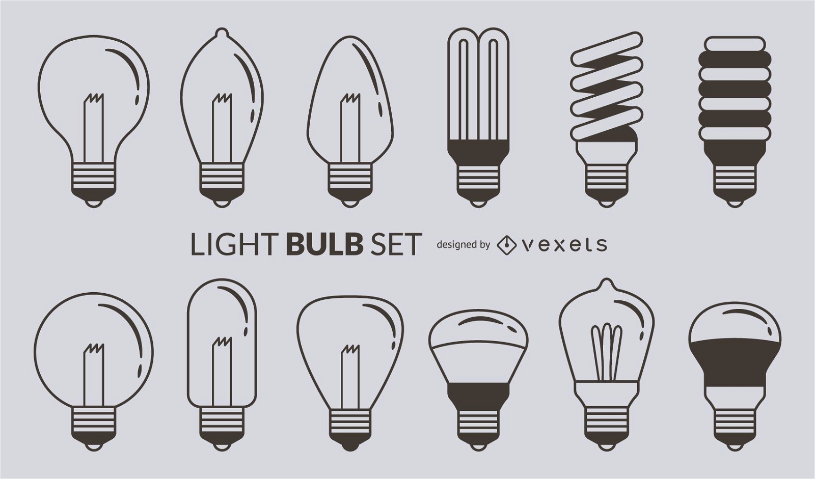 Light bulb stroke icon set