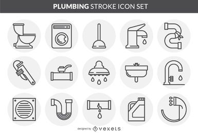 Plumbing stroke icon set