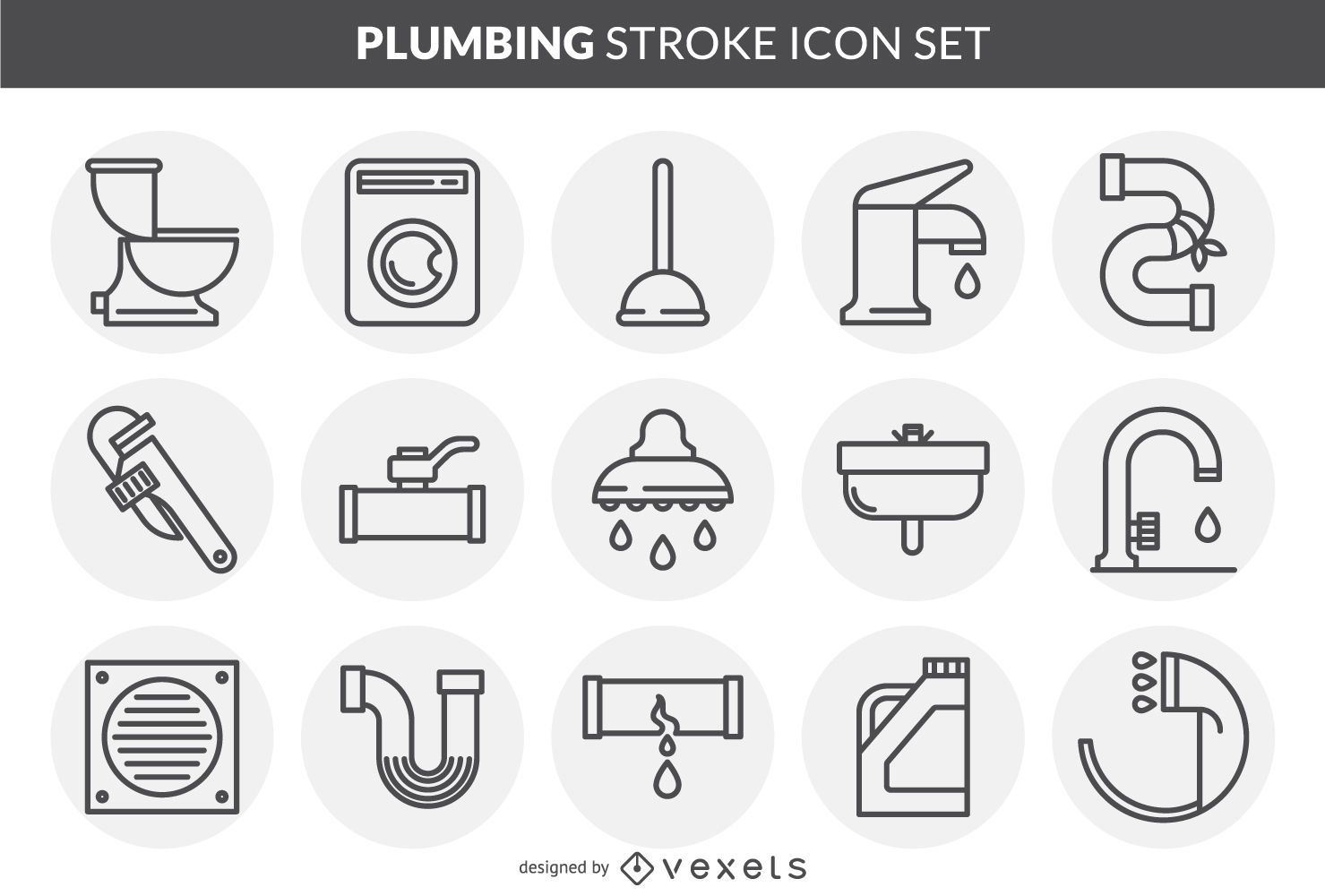 Plumbing stroke icon set