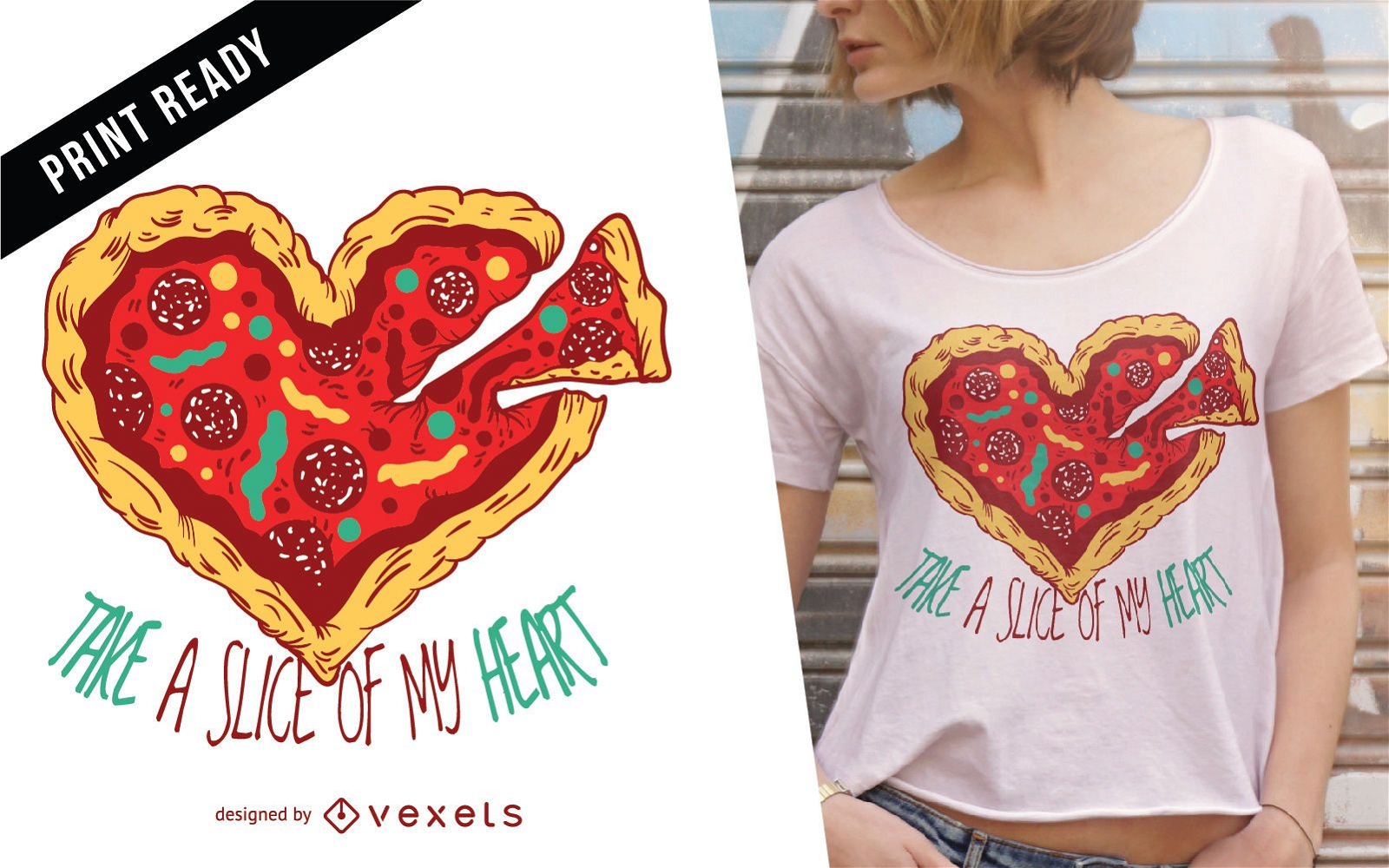 Design de t-shirt cora??o pizza