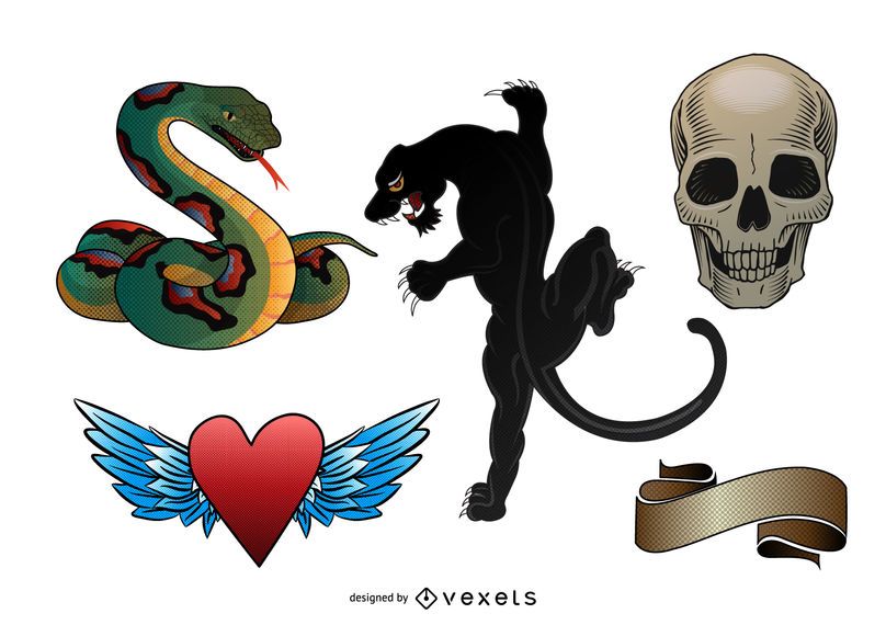 Old school tattoo illustration set Old school tattoo illustration set