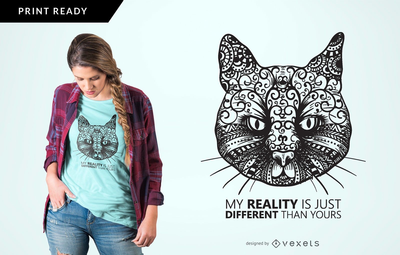 Dise?o de camiseta de gato de realidad diferente.