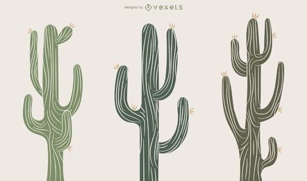 Conjunto de ilustración de planta de cactus