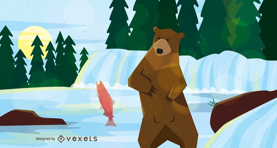 Bear hunting fish illustration Bear hunting fish illustration