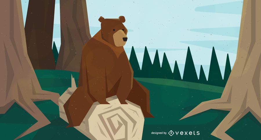 Oso sentado en la ilustración del árbol Oso sentado en la ilustración del árbol