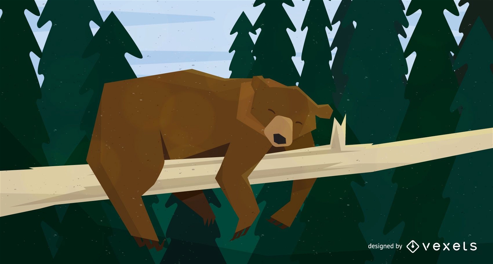 Ilustração de urso dormindo na árvore