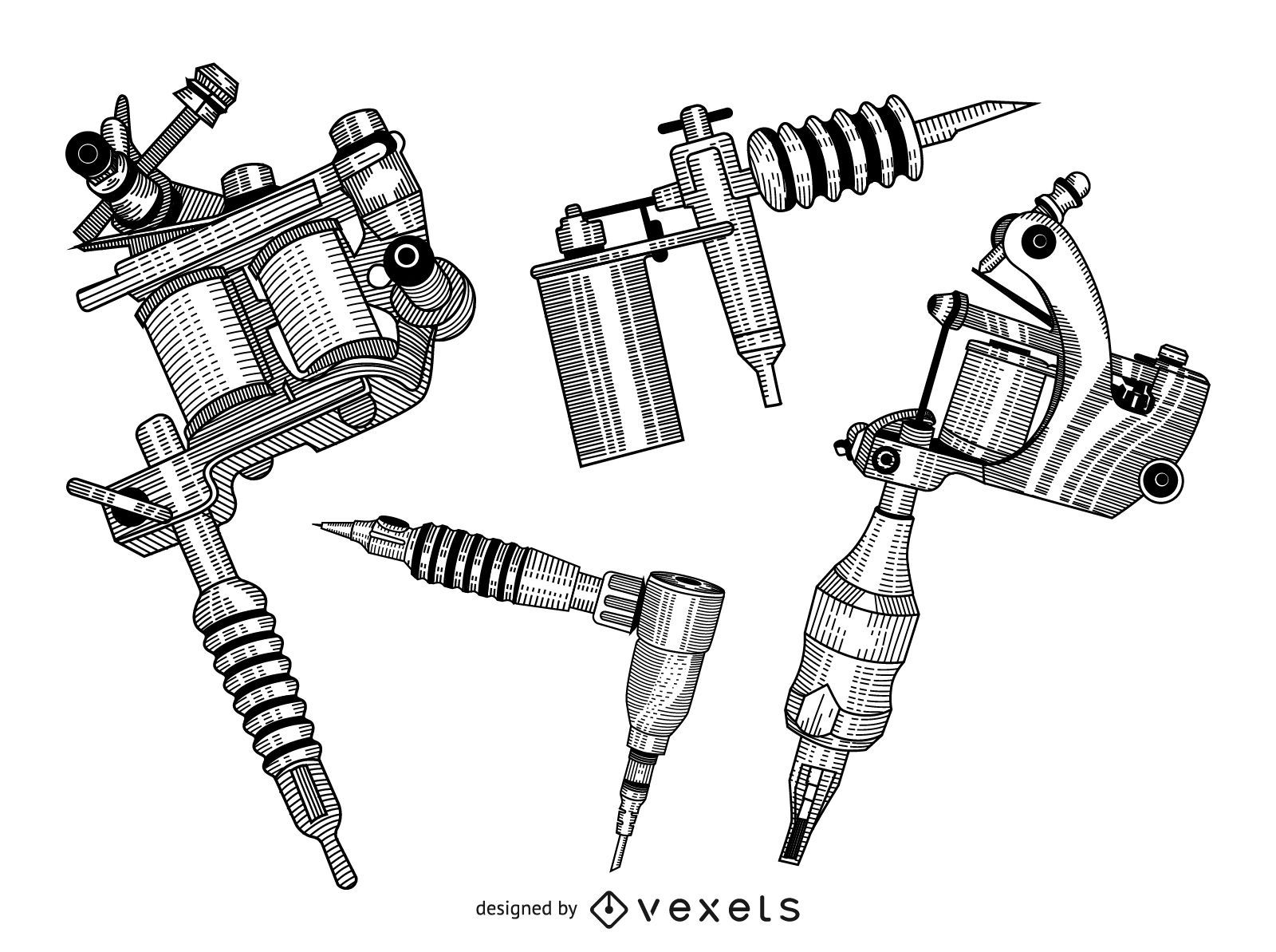 Tätowiermaschinen handgezeichnetes Set