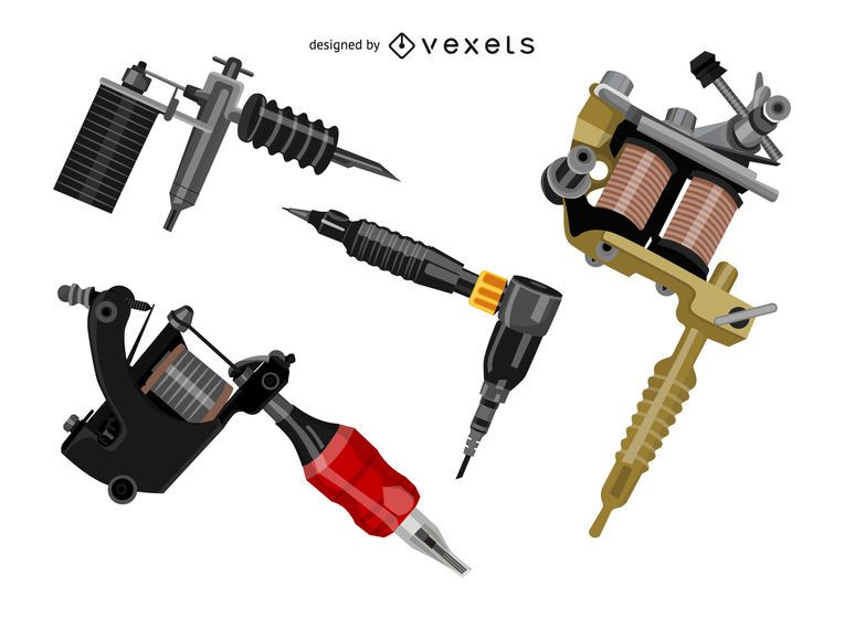 Tattoo machines illustration set Tattoo machines illustration set