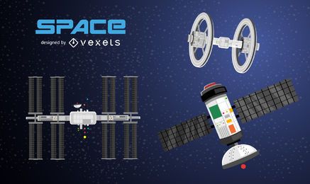Conjunto de ilustração de satélites espaciais