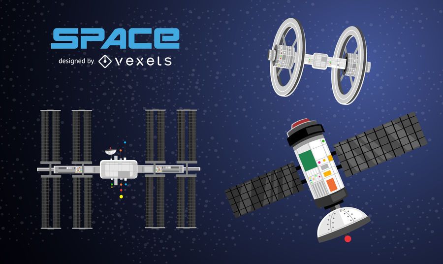 Space satellites illustration set Space satellites illustration set