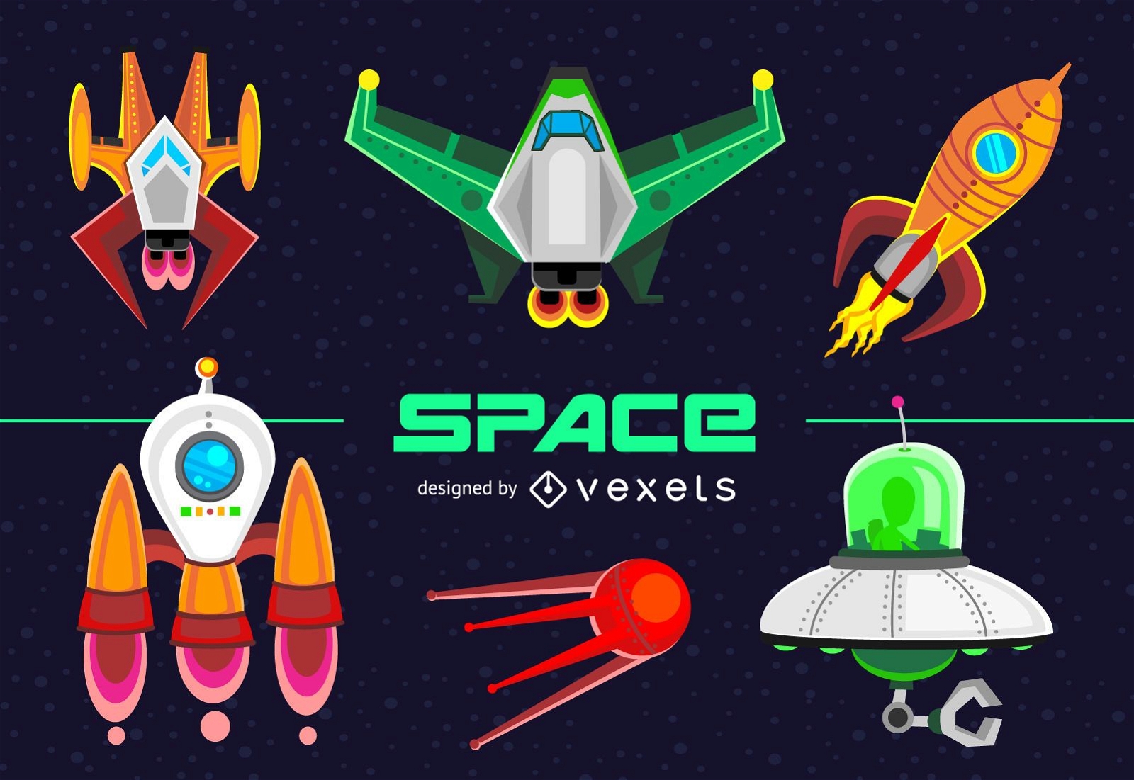 Spacecraft and spaceship illustration set