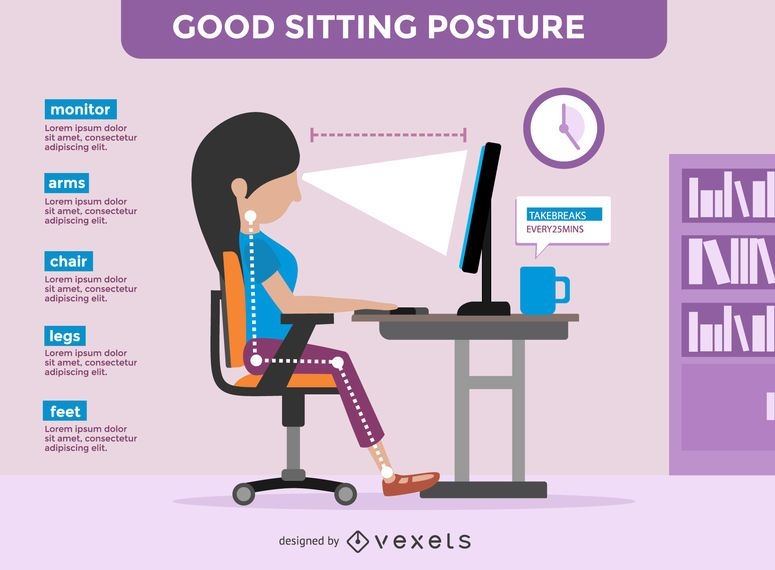 Flat Good Sitting Posture Illustration Vector Download