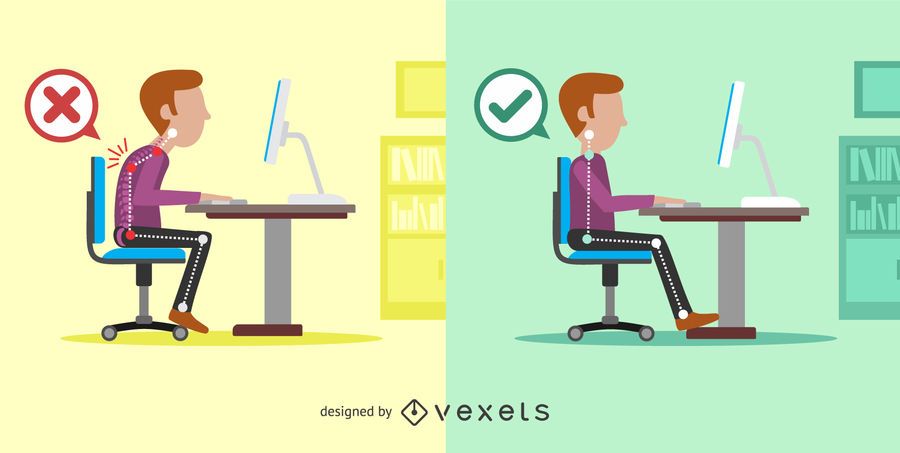 Right sitting postures illustration Right sitting postures illustration
