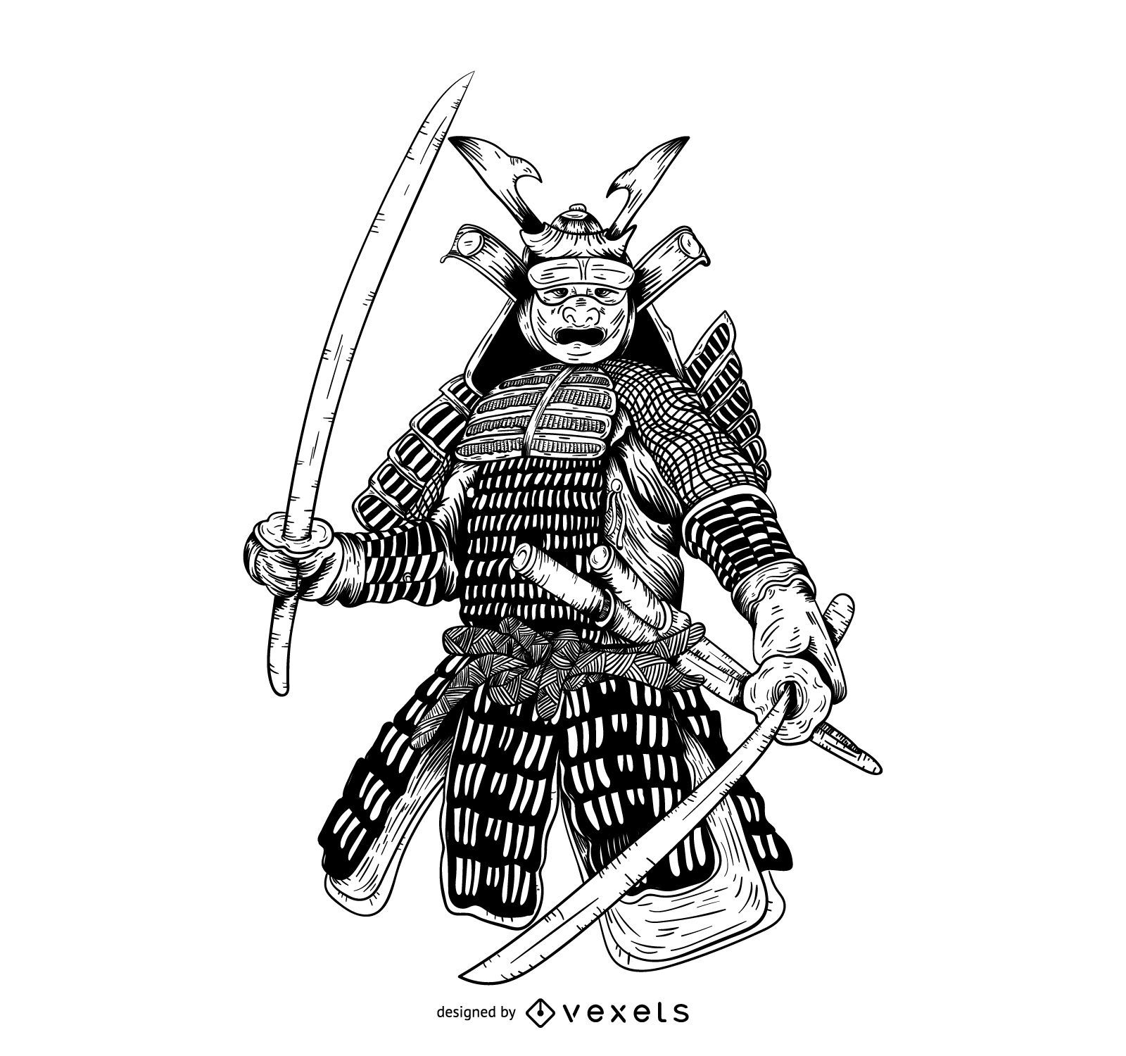 Gezeichnete Grafikillustration der Samurai-Hand