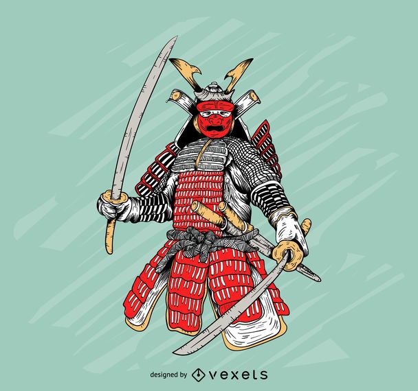 Ilustração de armadura de samurai colorido Ilustração de armadura de samurai colorido