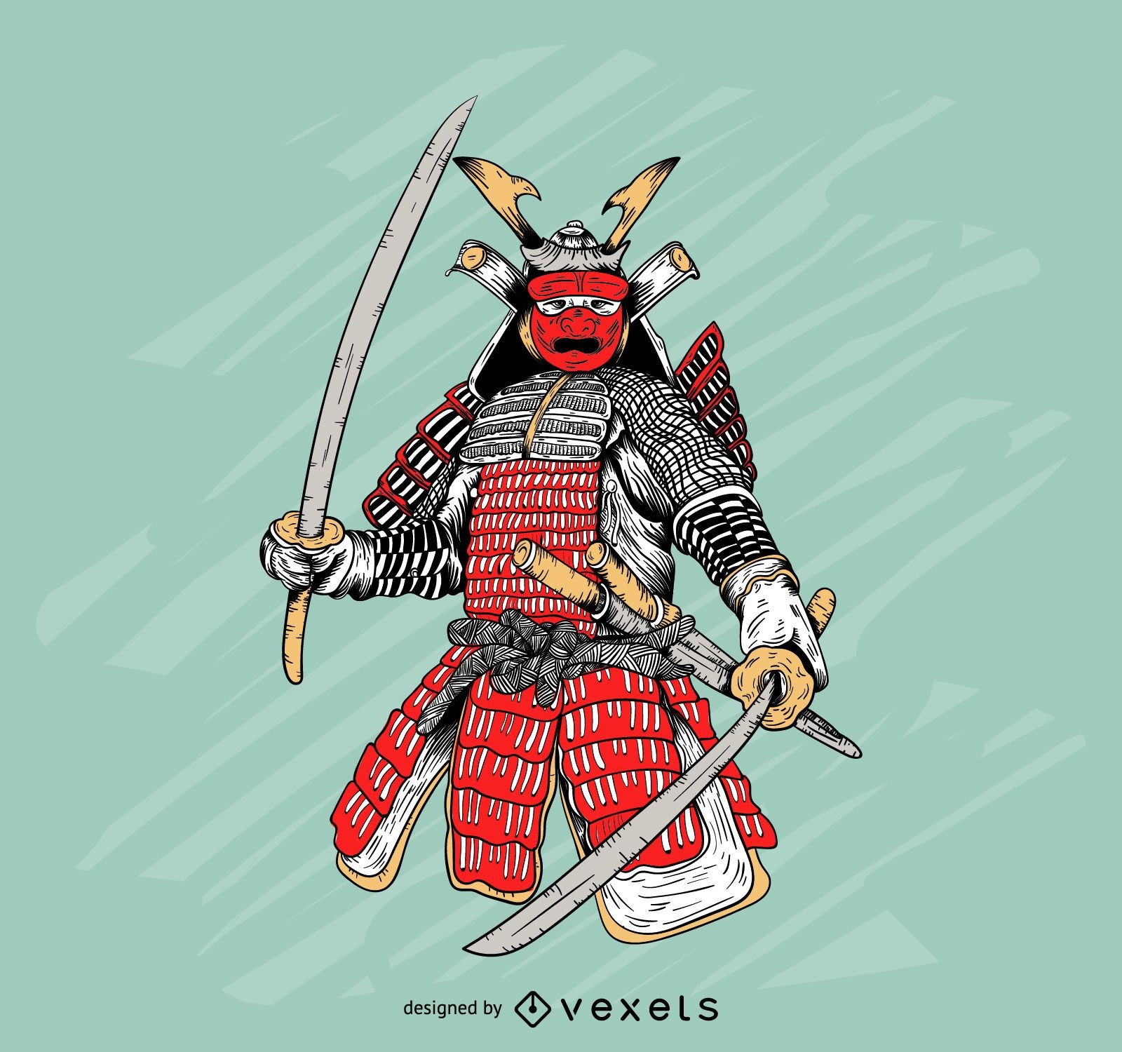Ilustração colorida de armadura de samurai