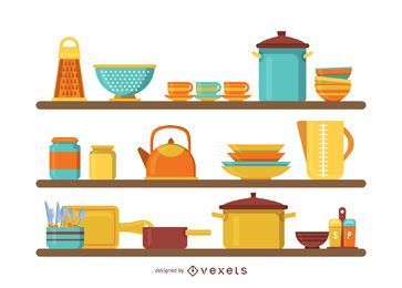 Ilustración de estantes de cocina