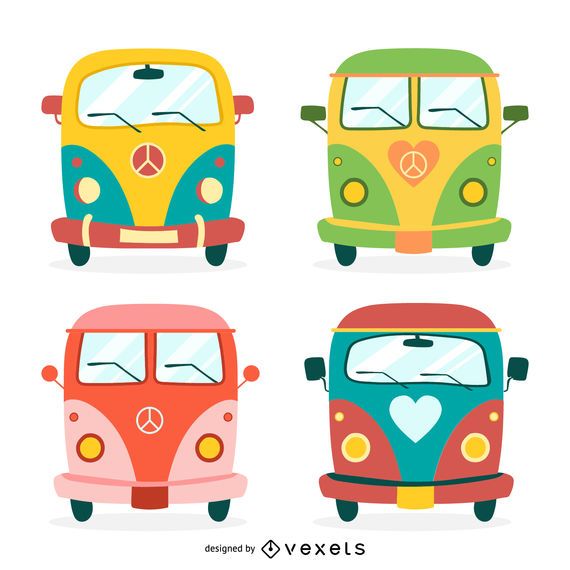 Hippie buses illustration set Hippie buses illustration set