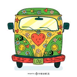 Hippie bus cartoon illustration Hippie bus cartoon illustration