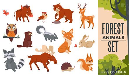 Conjunto de animais da floresta