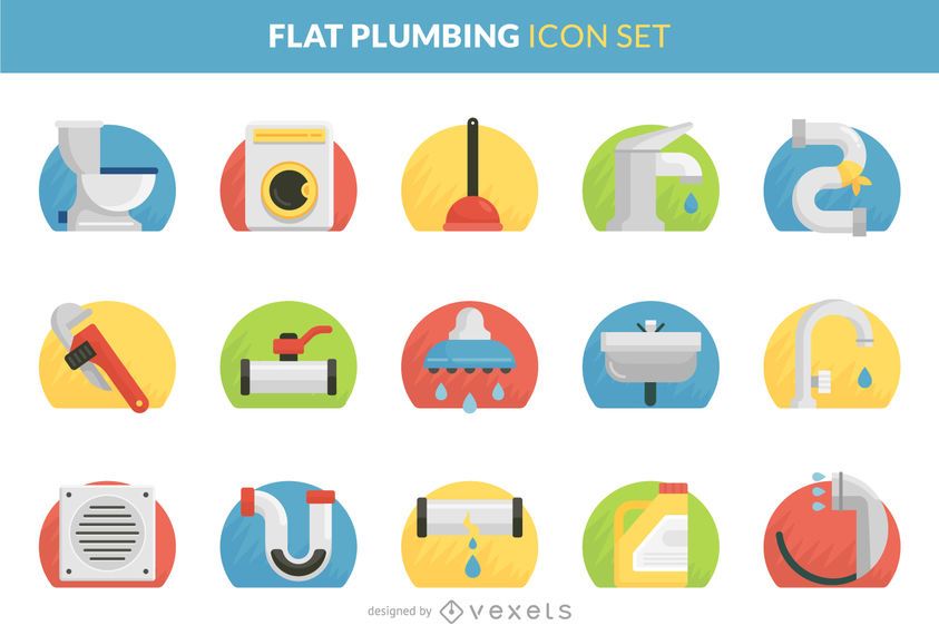 Conjunto de iconos planos de plomería Conjunto de iconos planos de plomería