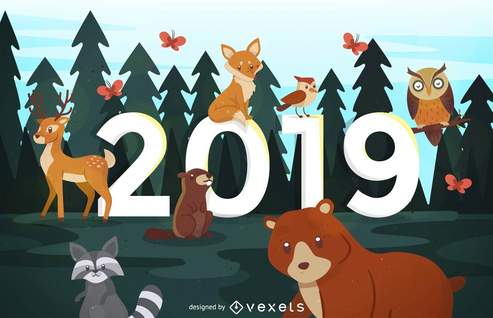 Design de animais da floresta para o ano novo