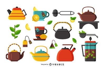 Conjunto de iconos de té de ilustración plana