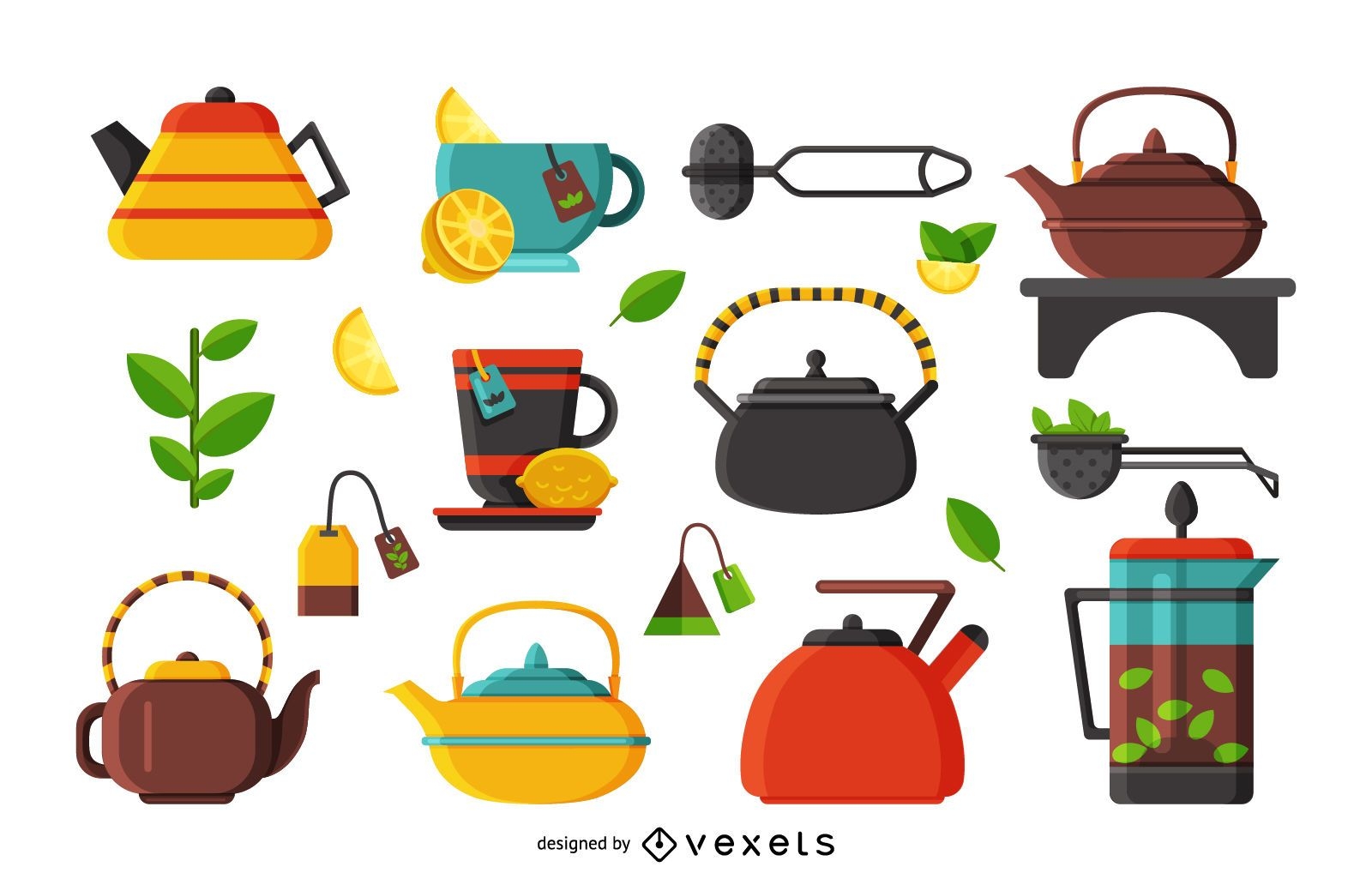 Flat illustration tea icons set