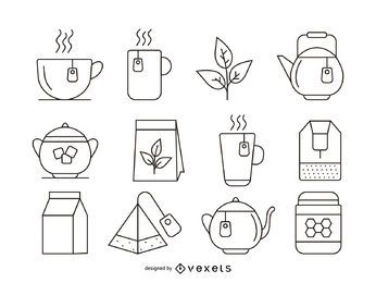 Conjunto de iconos de trazo de té