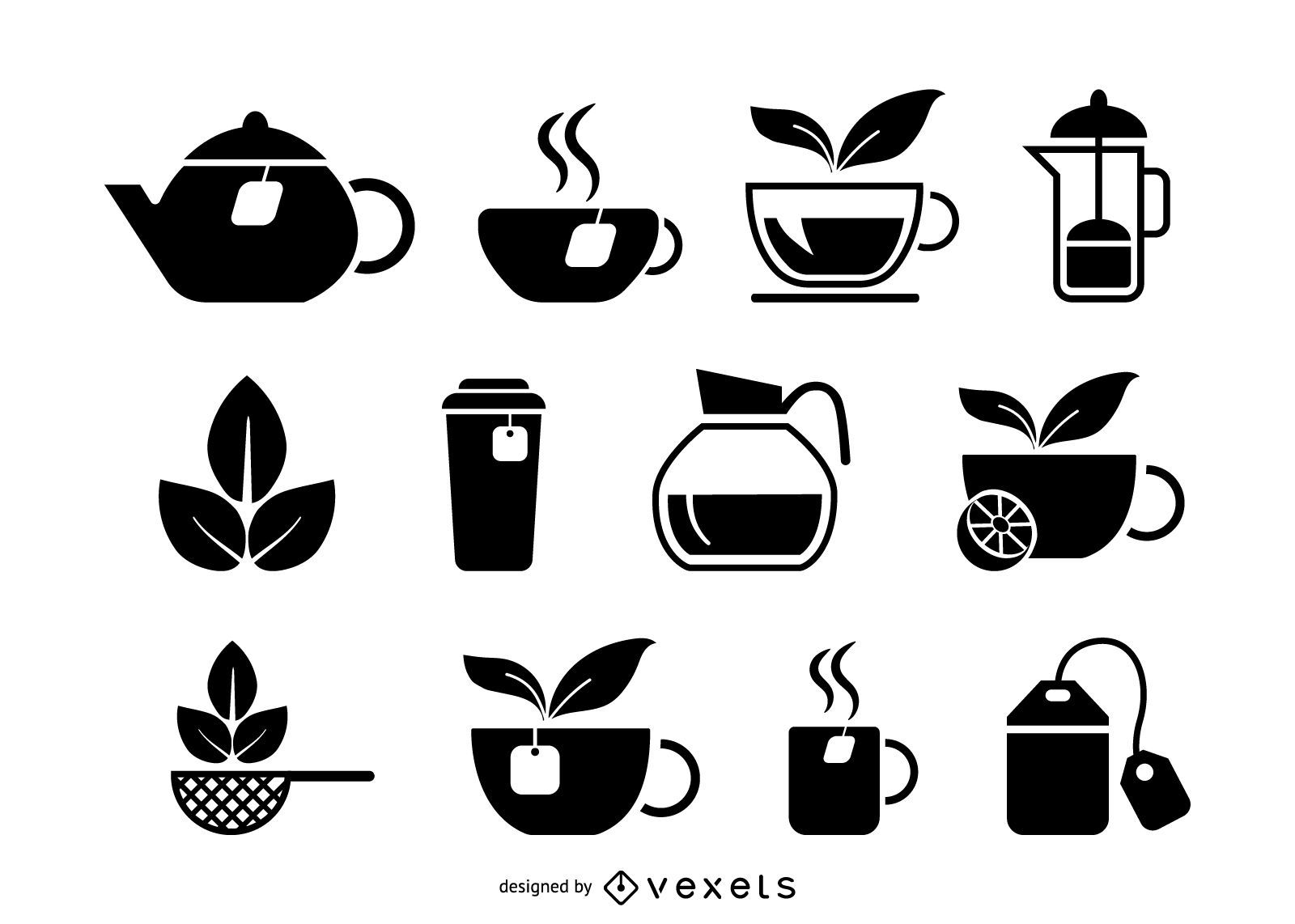 Tea drink icons set