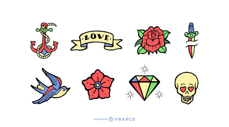 Vintage tattoo cartoon set Vintage tattoo cartoon set