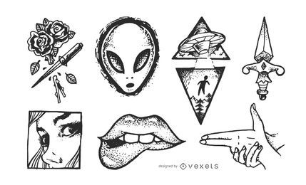 Vintage Tattoo Skizzensatz Vintage Tattoo Skizzensatz